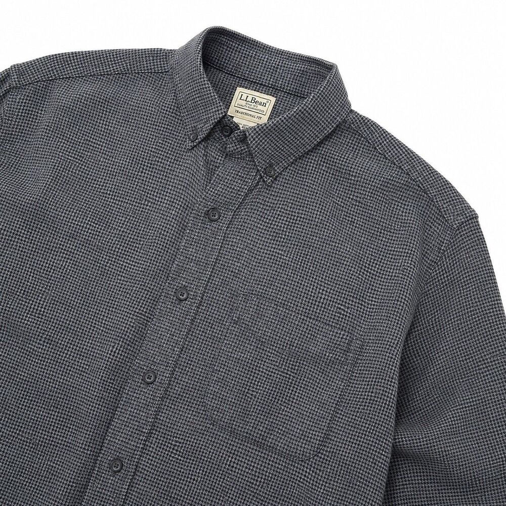 L.L.Bean Wicked Good Flannel Men's Gray Houndstooth L Traditional Fit